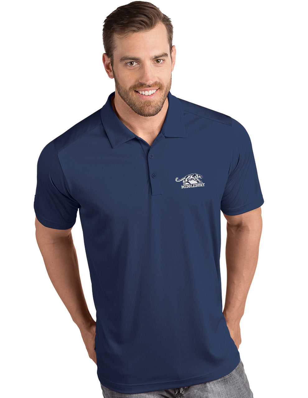 Antigua Men's Tribute Middlebury Panther Logo Shirt Navy